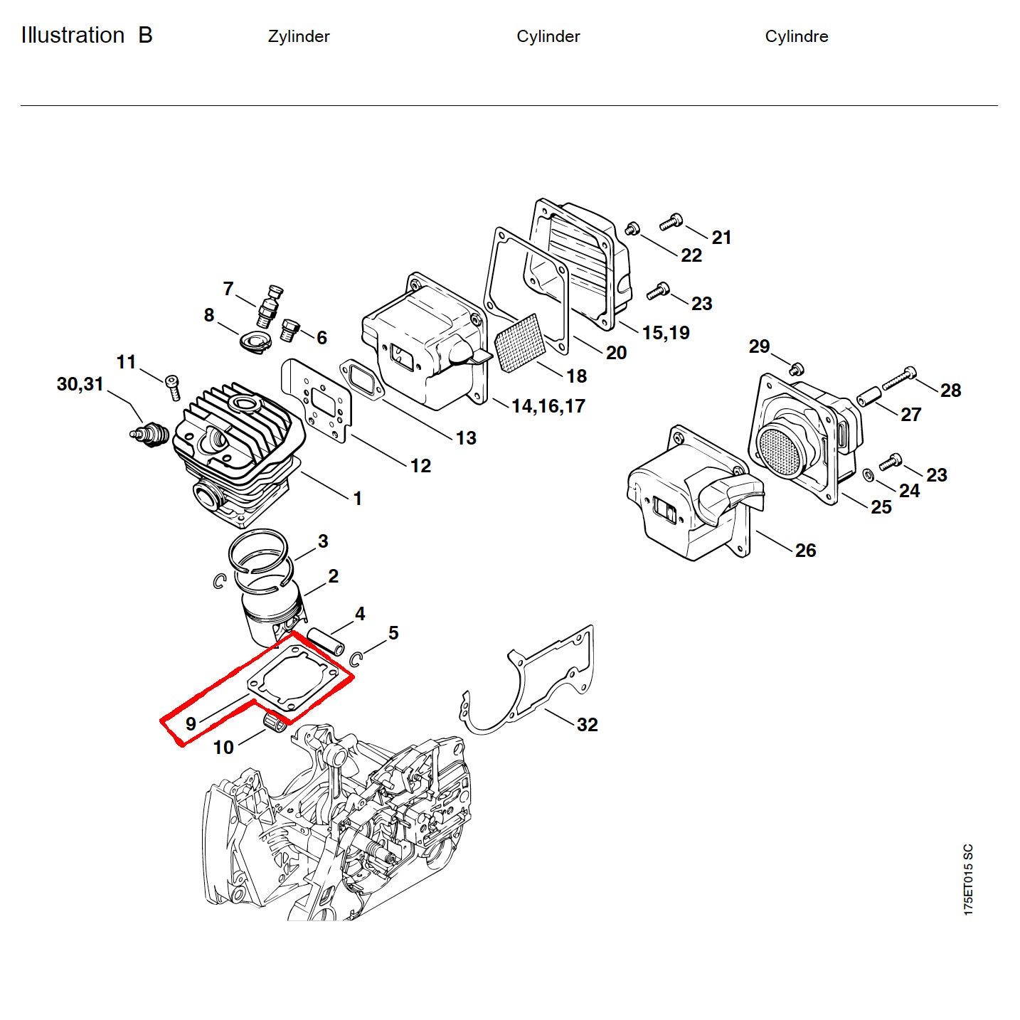 05753 ปะเก็นเสื้อสูบ MS440 B9 1mm - GUCUT